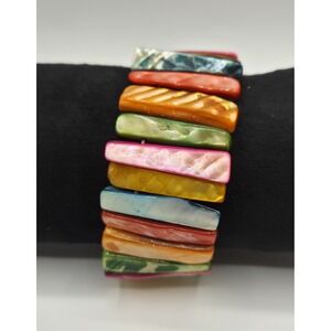 Vintage Shell Stretch Bracelet Womens Multicolor Abalone Mother of Pearl Spring